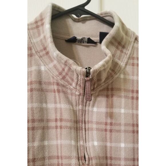 EC-Lands End 1/4 Zip Long Sleeve Pullover Men's XL 46-48 Beige Plaid Mock Neck - Picture 3 of 7